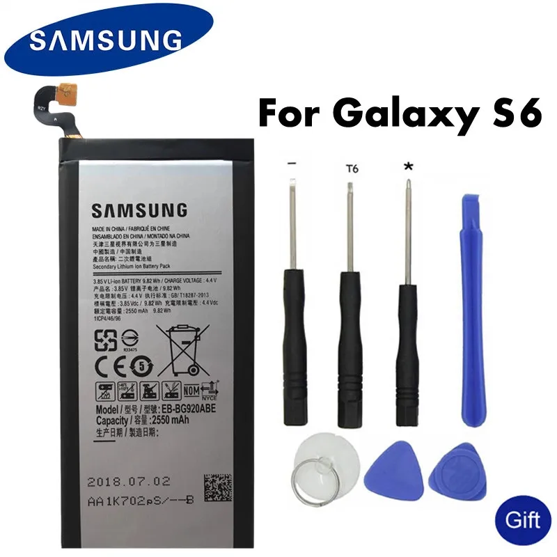 Samsung телефон Батарея EB-BG920ABE для samsung GALAXY S6 SM-G920 G920F G920i G920A G920V G9200 G9208 G9209 2550 мА-ч