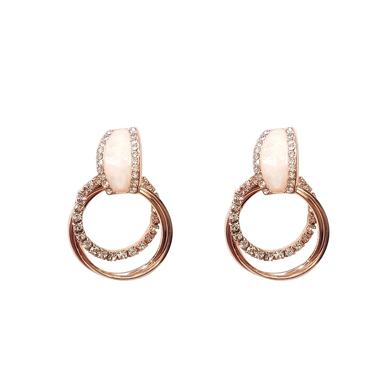 8SEASONS Luxury Rhinestone Rose Gold Silver Color Metal Stud Earrings Big Round Circles Pendant for Women Party Jewelry 1 Pair | Украшения