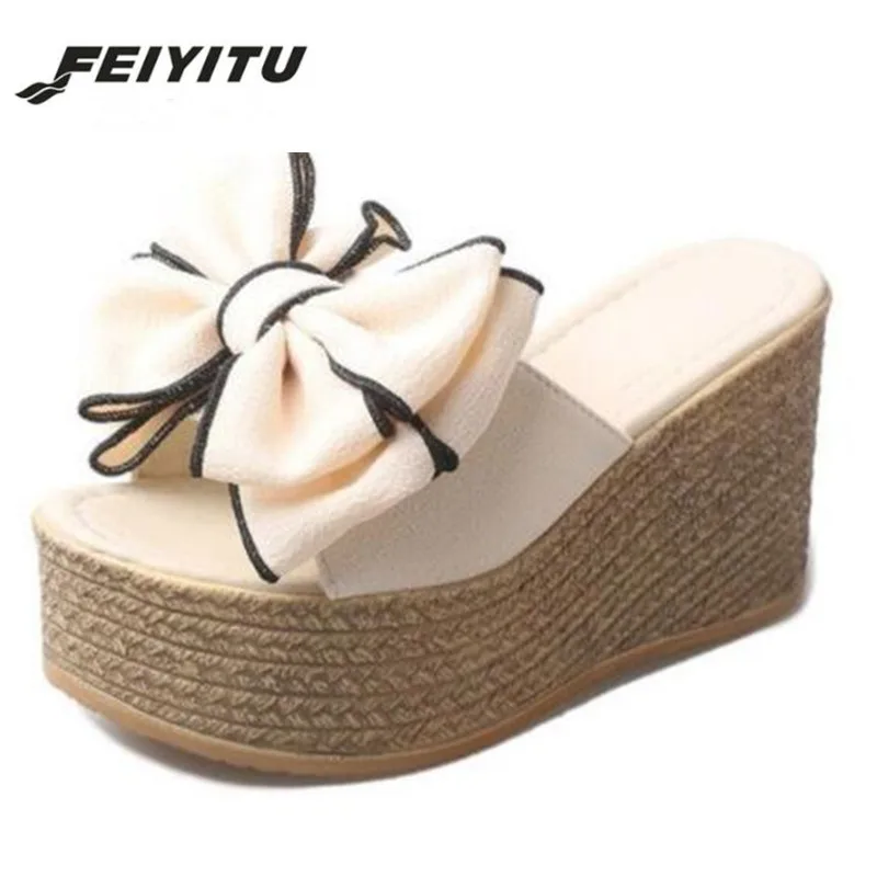FeiYiTu/тапочки на толстой платформе Женские шлепанцы танкетке Сезон лето Новый