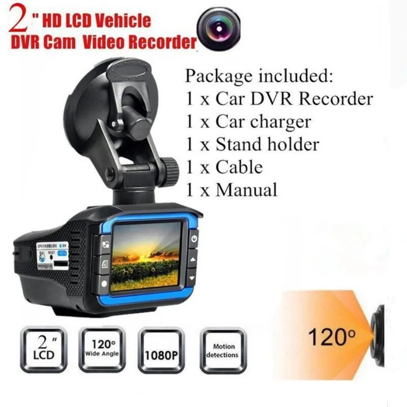 

New 2 in 1 Car DVR Dash Cam Video Radar Speed Detector Night Vision Radar Detection 2 Inch HD LCD Display 720P Support 32G TF