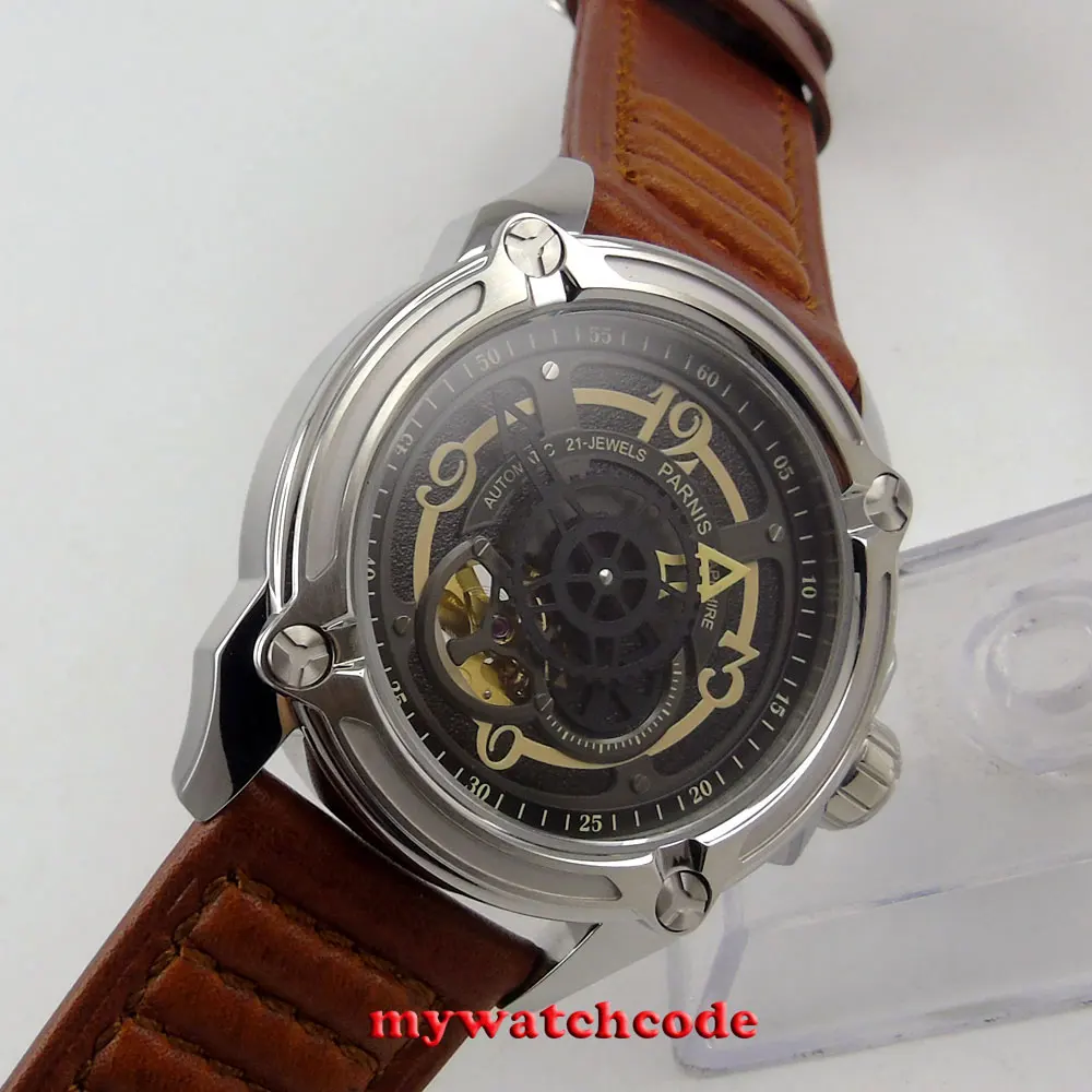 Автоматические Мужские часы Parnis 44 мм с черным циферблатом 21 jewels miyota Sapphire P662|watch case