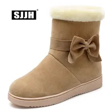 SJJH/женские зимние ботинки на плоской подошве с круглым носком; бархатные повседневные ботинки без застежки с плюшевой подкладкой и бантиком; зимняя модная Милая обувь для девочек; A1368