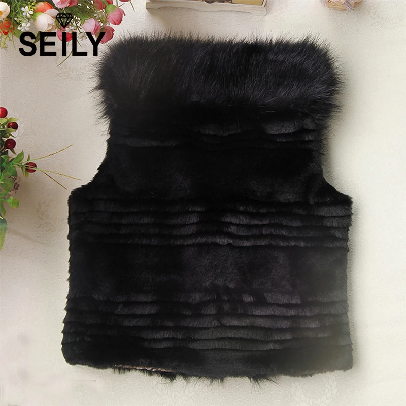Korean Black Rabbit Hair Fur Gilet Faux Women Short Knitted Fur Vest Of Fox Natural Slim Mink Fur Winter Coat Waistcoat Jacket 