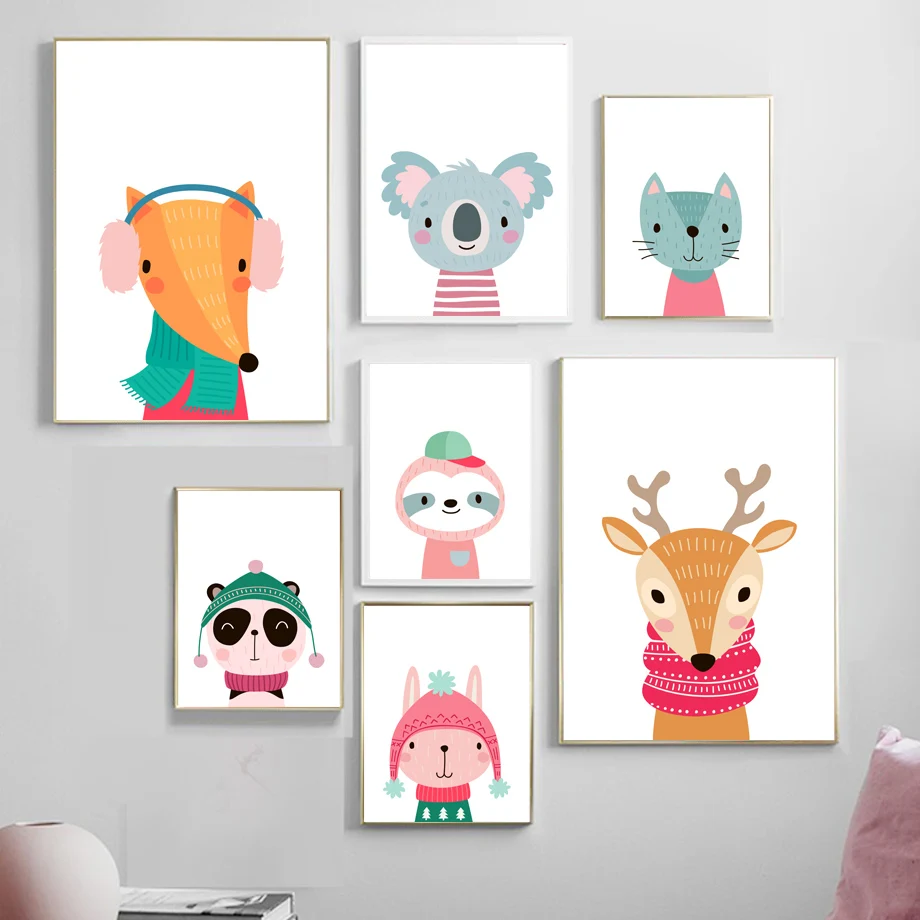 

Cat Fox Bear Panda Rabbit Lion Tiger Nordic Poster And Print Animal Wall Art Canvas Painting Wall Pictures Kids Baby Room Decor