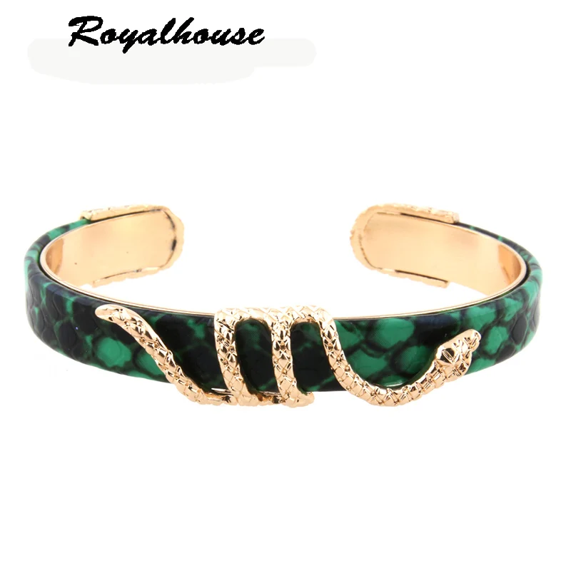 

Royalhouse Bracelets snake Leather Copper Tiger printing Bangles Woman Open Gradient Manual for National Charm earrings 2019
