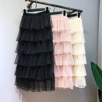 

Half length women long skirt layer cake fairy temperament pleated multi-layer tower skirt new high waist skirts gril