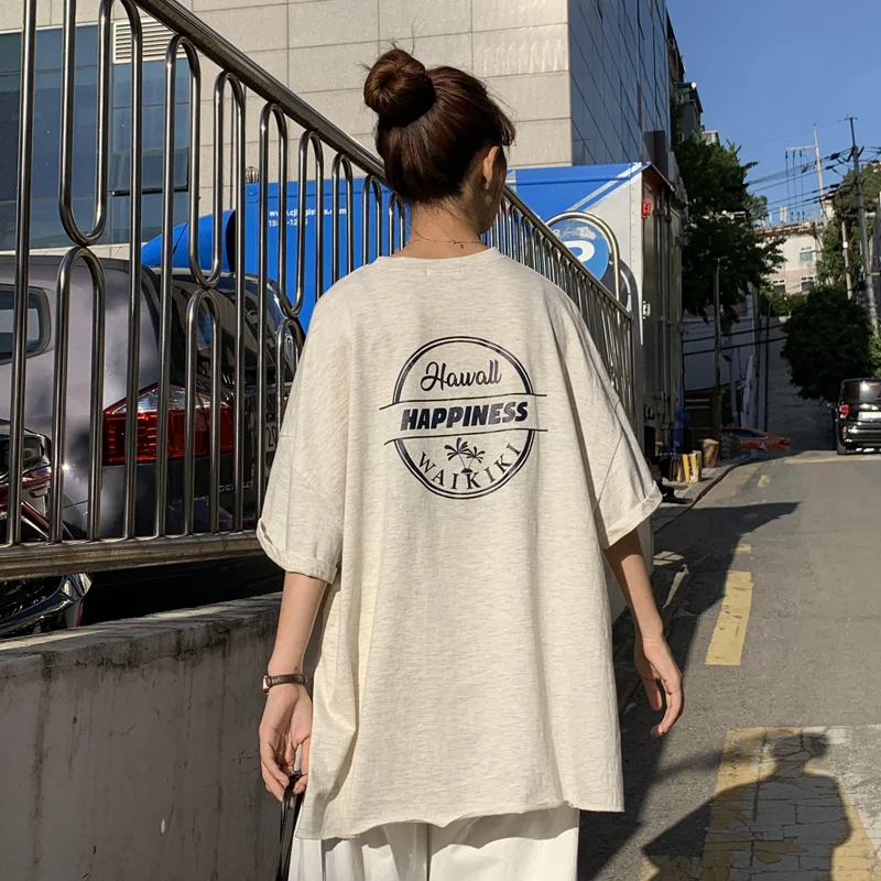 

Female T-shirt 2019 neutral T Shirts Summer Tee Short Sleeve Loose Long section StreetWear Women Cotton O-Neck Tops Harajuk