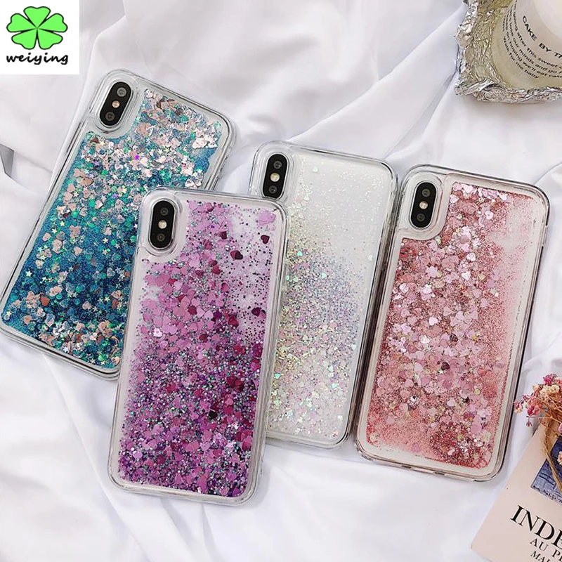 

Love Heart Glitter Phone Case For Samsung S10 A30 A50 M30 Liquid Quicksand Cover For S9 A6 A8 J4 J6 plus 2018 Bling Sequins Case