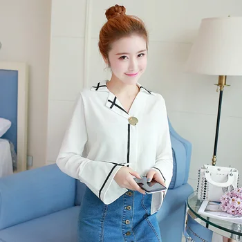 

Loose Long Sleeve Wild Autumn New Chiffon Blouse Brief Elegant Pullover Women's Shirts Fashion Office Lady Camisas Mujer
