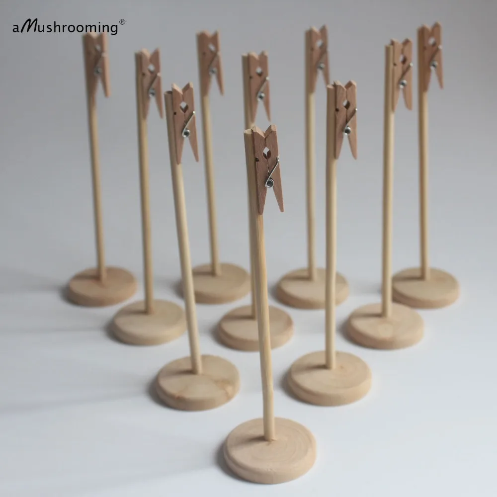 

x10 Rustic Wedding Table Number Holders Vintage Wedding Party Wooden Clip on a stick Stand as Tableware Deocration Centerpieces