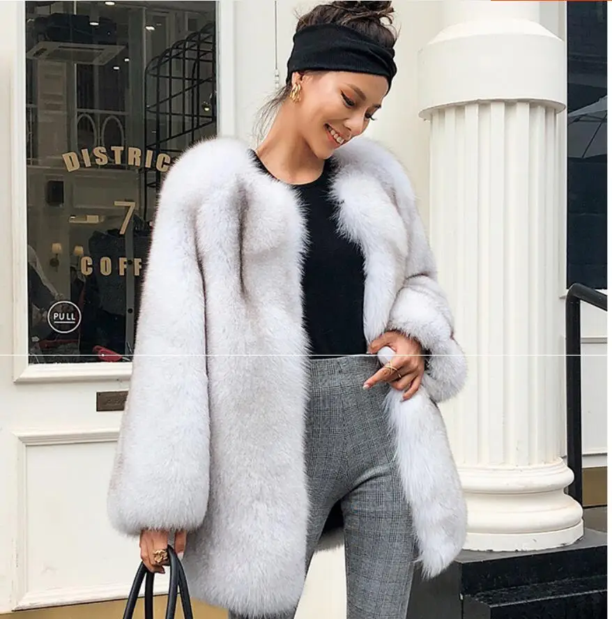 

Luxury Royal Natural White Wholepelt Real Fox Fur Coat Outerwear Warm Thicken Clothes Women Long-sleeved Winter Natural Fur Coat