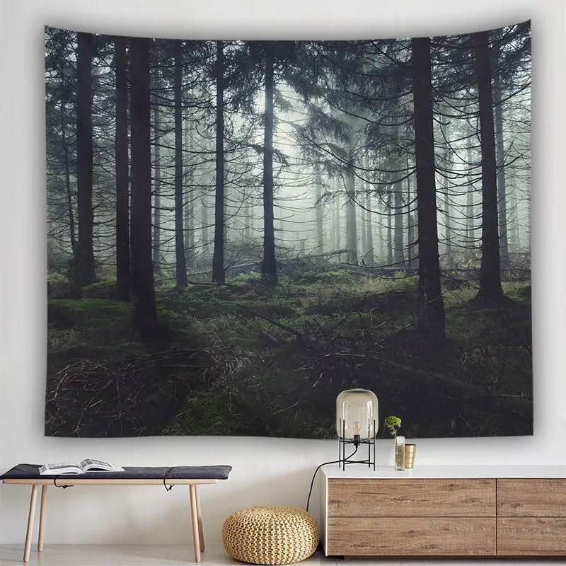 wild woodland tapestry nature scenery wall hanging decoration trees forest tapiz modern farmhouse decor