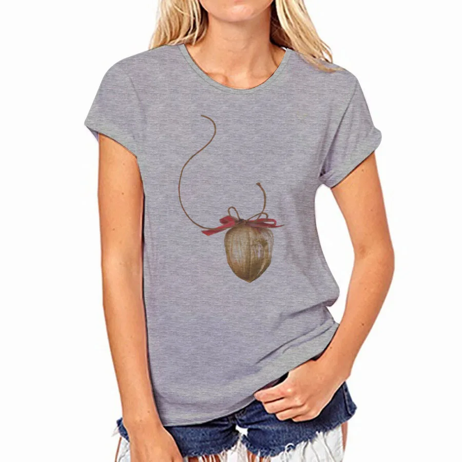 

New Foreign Trade Gray Printed T-shirt with Female Round-collar and Short Sika Deer