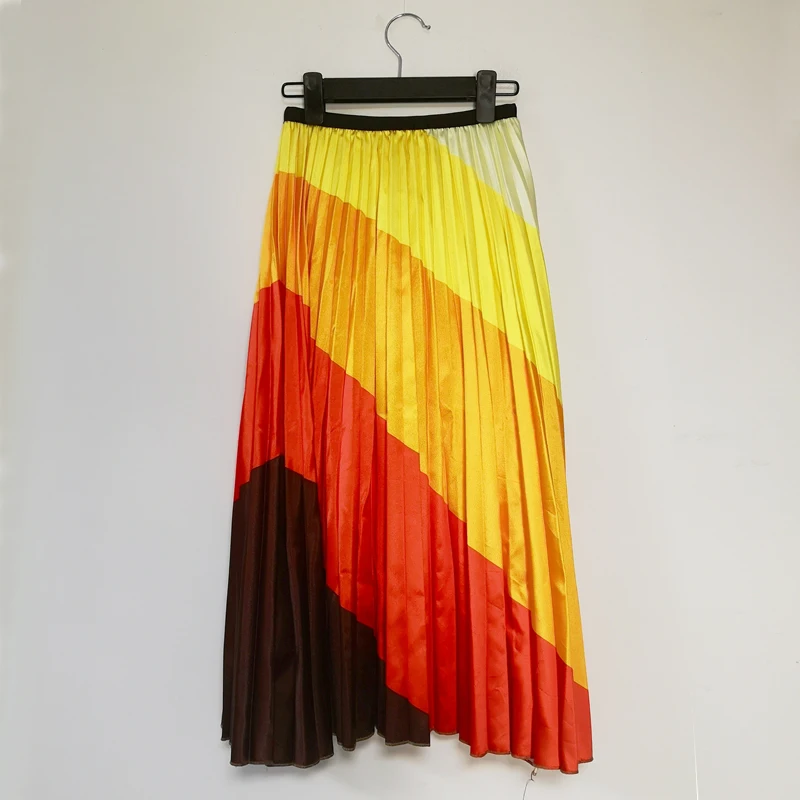 Новинка весны, разноцветная плиссированная юбка, Женская юбка макси с геометрическим принтом и эластичной талией, Женская юбка - Цвет: Multi Color 2