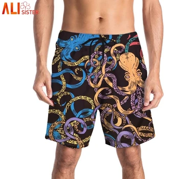

Octopus Print Funny Summer Mens Trunks Shorts Summer Beach Party Board Shorts Leisure Loose Straight Bermuda Men Shorts Sunga