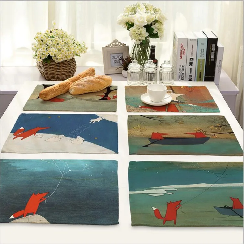 

Cartoon fox placemat Fabric coaster Table decoration mat Kitchen Posavasos Manteles individuales Onderzetters H220