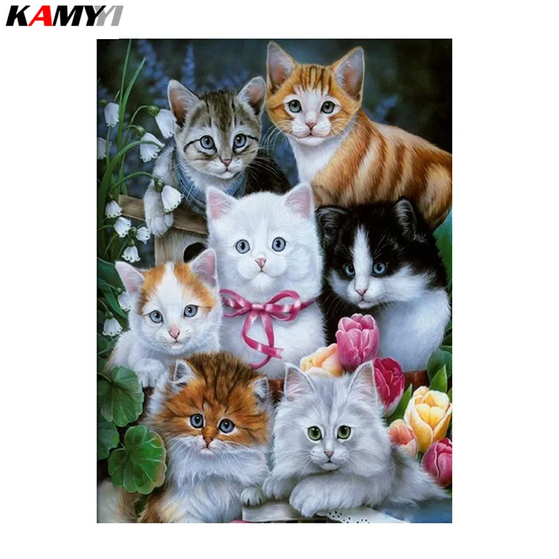 

DIY Diamond Embroidery Animal Cat 5D Diamond Painting Cross Stitch Kit Needlework Full Square Mosaic Set XY1
