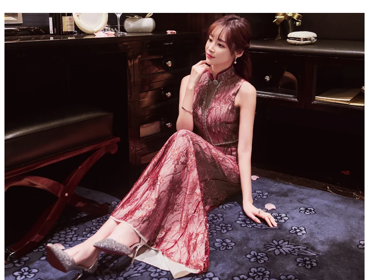 Fashion Sexy Hollow Lace Modern Cheongsam Chinese Evening Dress Summer ...