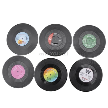 

6PCS Round Vinyl Coaster Record Cup Groovy Drinks Holder Mat Placemat Tableware
