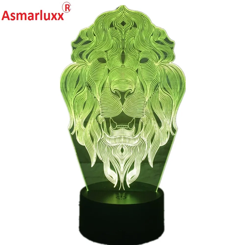 Lion Face Night Light 7 Color Changing Animal LED Night Lights 3D LED Desk Table Lamp for Children