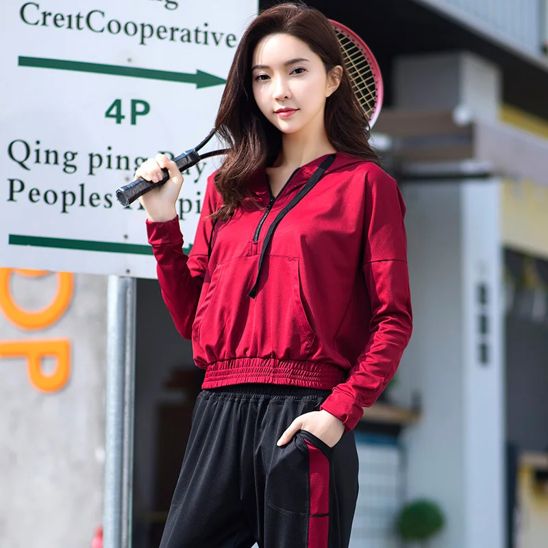 

Training Breathable Yoga Set Women Three Piece Sports Suit Gym Clothing for Fitness Workout Zipper Coat Sport Bra Loose Pants
