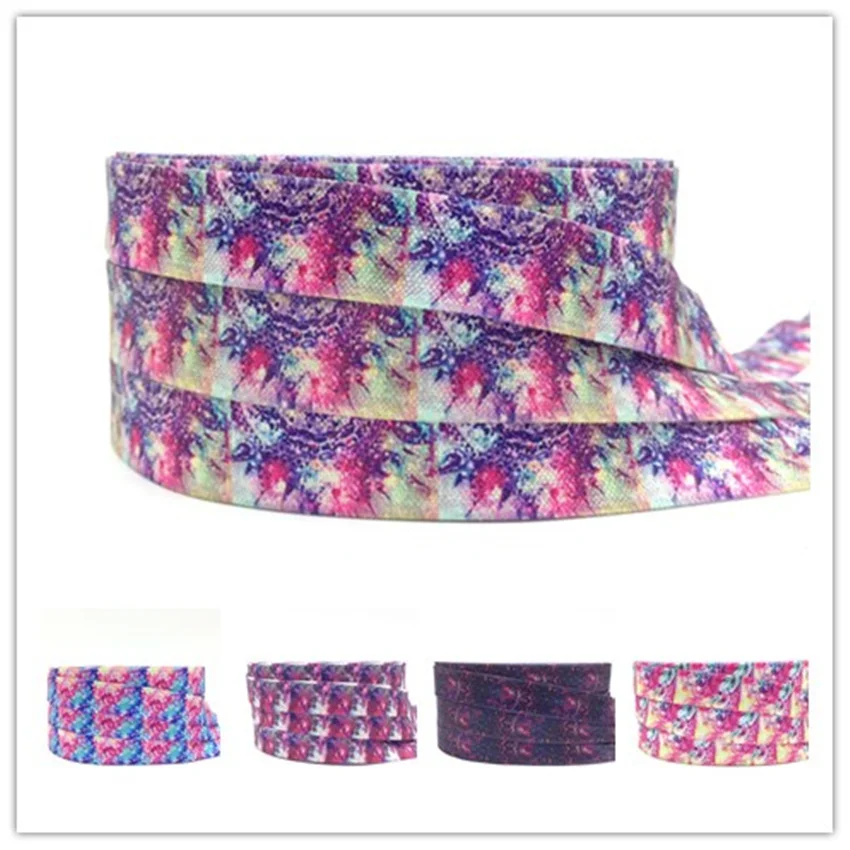 

10Y Good Quality 5/8" Starry Sky Elephants Unicorn Print Fold Over Elastic Wholesale FOE Ribbon for DIY Headwear Hair Accessory