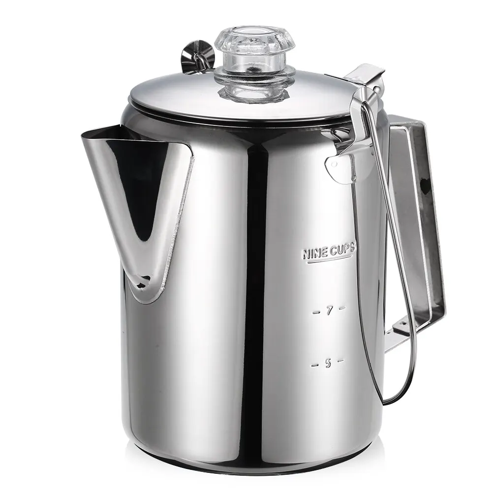 

Outdoor 9 Cup Stainless Steel Percolator Coffee Pot Coffee Maker for Home Kitchen Outdoor Camping Tableware Accessories 12*16 cm