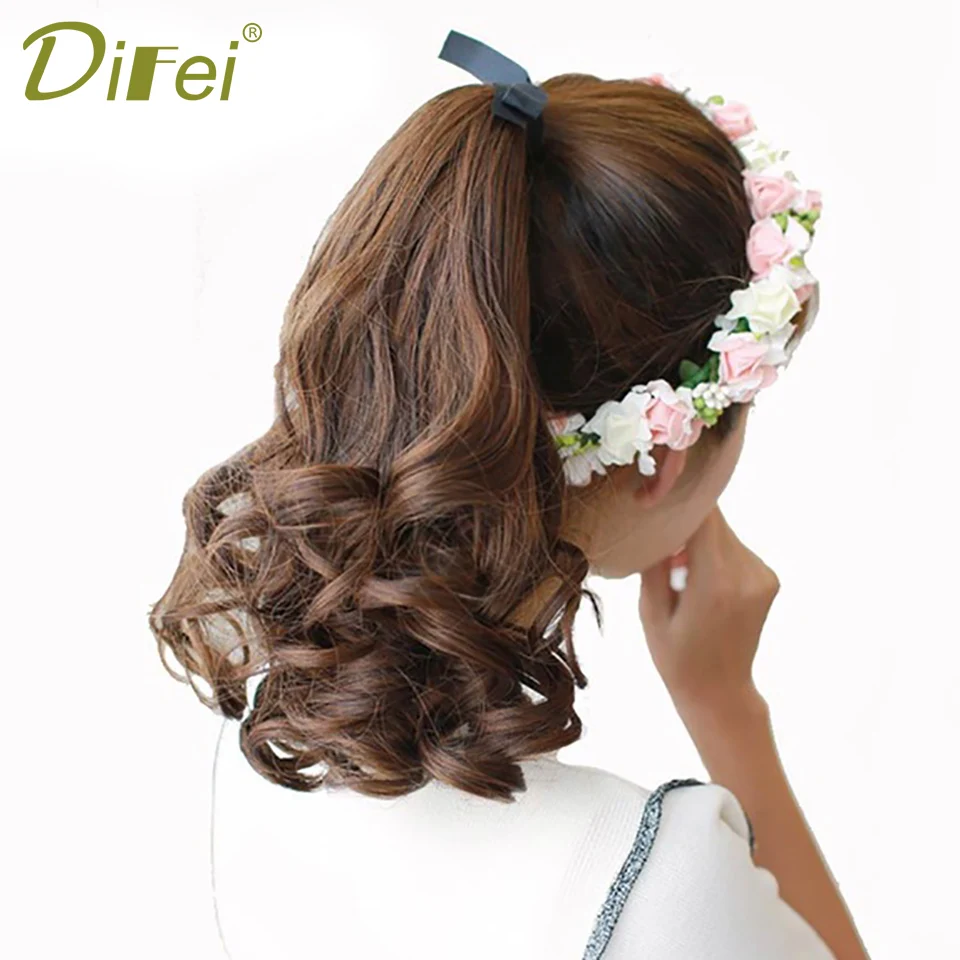 DIFEI синтетический конский хвост 7 цветов короткий кудрявый конский хвост термостойкие волосы шнурок шиньон-хвост для женщин