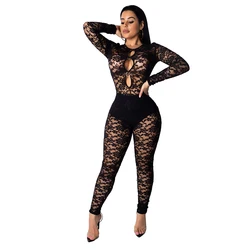 Sexy Perspectiva de Encaje Bodycon Mono Mujer Manga Larga O Cuello Ahueca hacia Fuera Ver a Través de Mameluco Fiesta Del Club Nocturno Mono Delgado Sexy Perspectiva de Encaje Bodycon Mono Mujer Manga Larga O Cuello Ahueca hacia Fuera Ver a Través de Mameluco Fiesta Del Club Nocturno Mono Delgado