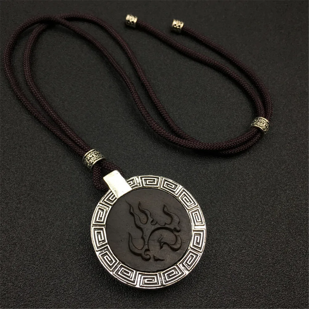 

Fashion Men or Women' Sandalwood Sweater Chain Hand Carved Mountain Beacon Fire Pendant Necklace Wood Alloy Pendant Dropship