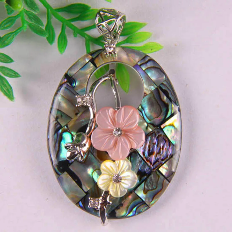 

New Zealand Abalone Shell Pendant Flower Jewelry S325