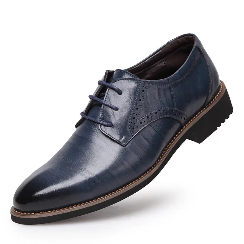 Натуральная кожа Мужская модельная обувь, высококачественные мужские туфли-оксфорды, мужская обувь на шнуровке в деловом стиле, мужские брендовые свадебные ботинки - Цвет: blue