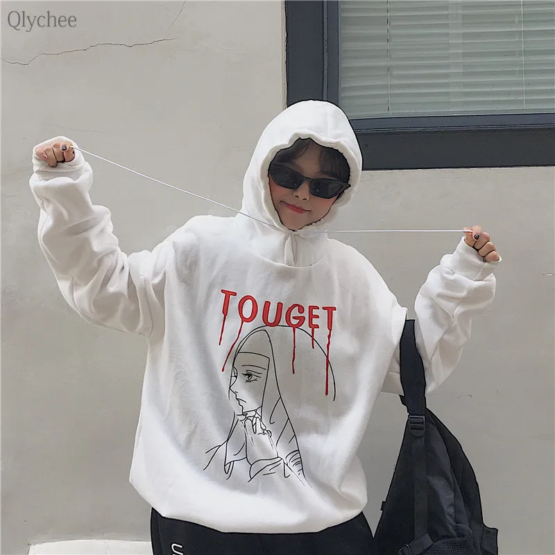Qlychee молиться девушка с капюшоном флисовая Толстовка Женский длинным рукавом