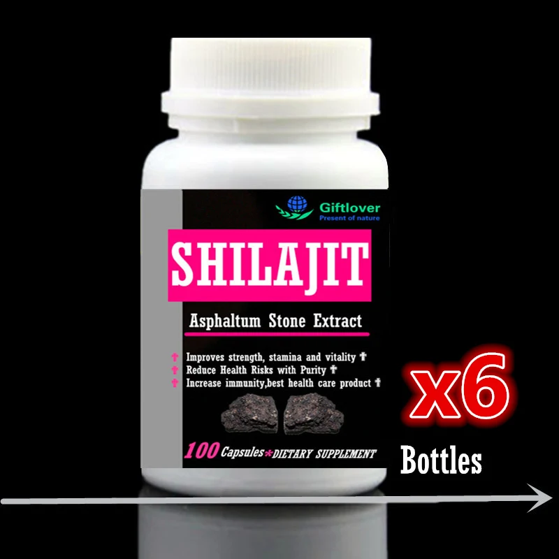 

6 bottle 600pcs Shilajit Asphaltum Stone Extract,Improve strength, stamina and vitality Reduce Healthy Risks Enhance immunity