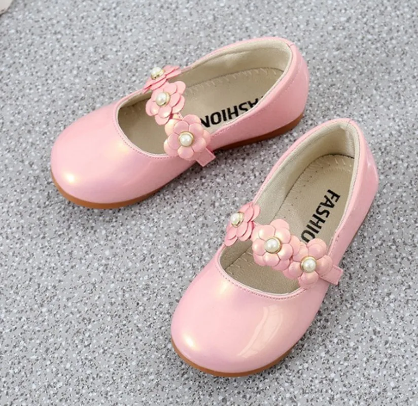 2018New Baby Girls Shoes For Kids Children Princess Shoes Flowers Dance Wedding Party Shoes Black white pink 3 4 5 6 7 8 9-14T