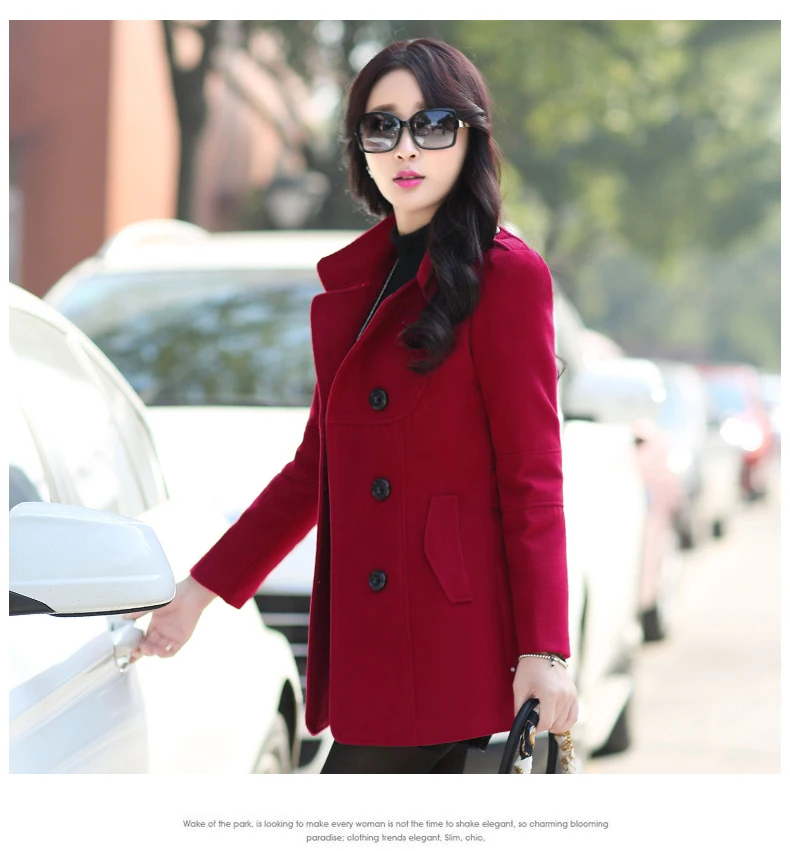 2018  Autumn and winter new female woolen coat short Korean version of the slim slimming lapel double-breasted woolen coat female tide (11)