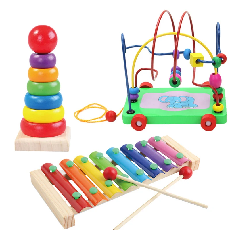 

Children Wooden Educational Toy 8 Tone Xylophone Toys Labyrinth Wooden Car Rainbow Tower Creative Toy