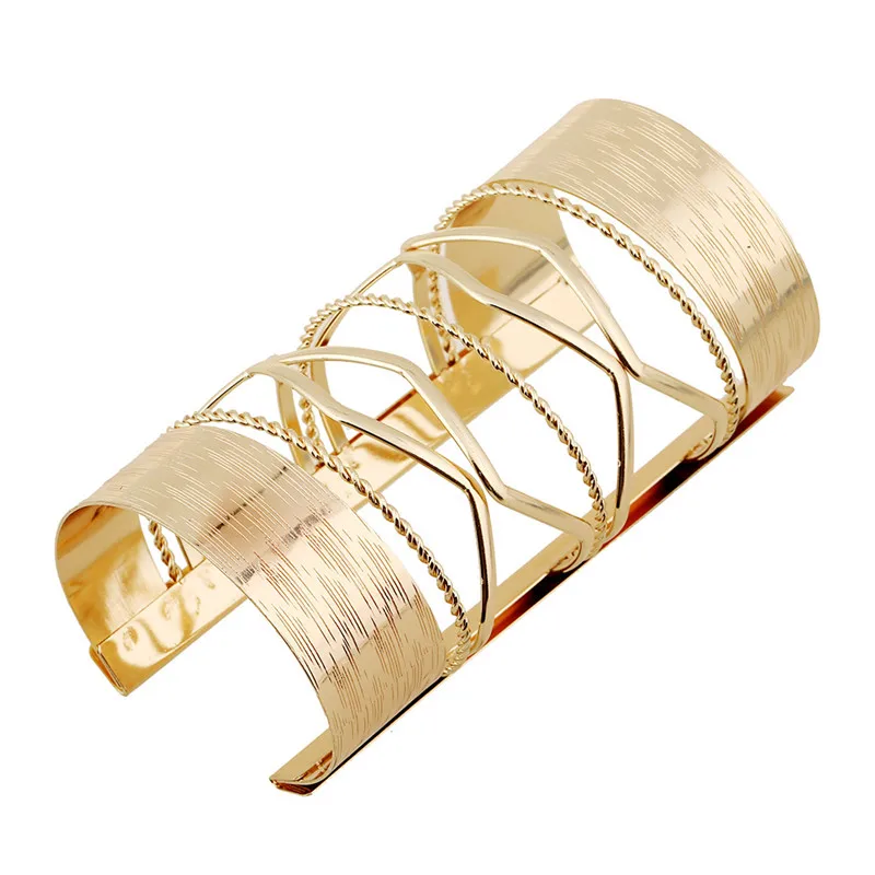Полые широкие манжеты геометрический браслет браслеты для женщин сплав золотого цвета открытый большой женский браслет Модный Ювелирный Браслет mujer - Окраска металла: Gold