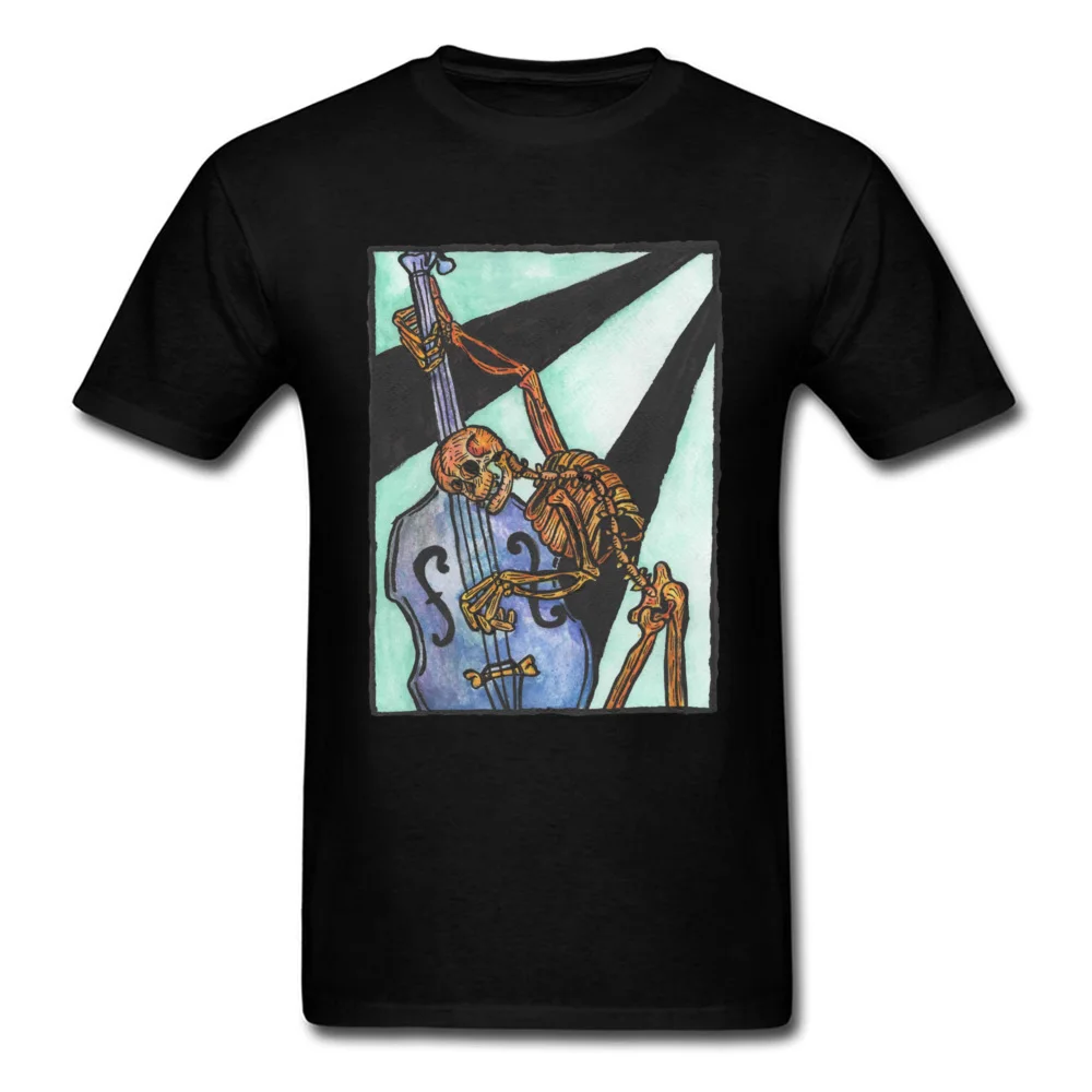 100% Cotton Men Short Sleeve Double Bass Jazz Skeleton T Shirt Geek Tops Shirts Faddish Customized Round Collar Tops Tees Double Bass Jazz Skeleton black