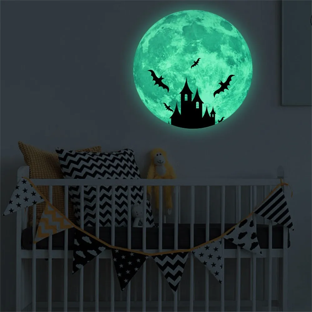 

20cm 3D Large Moon Fluorescent Wall Sticker Removable Glow In The Dark Sticker Home Decor For kids rooms