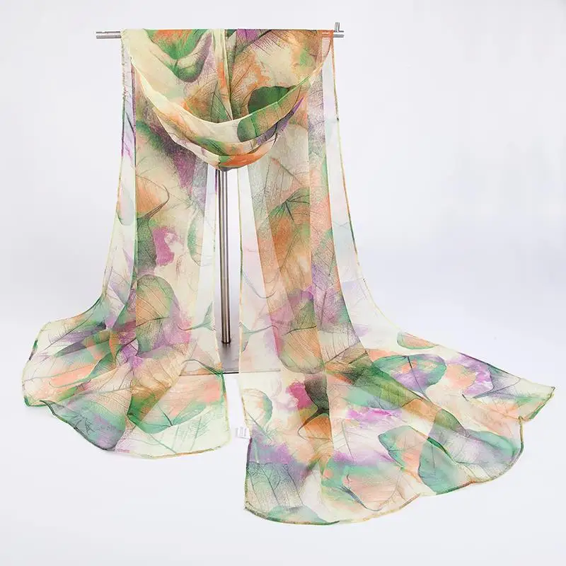 Neelamvar модный длинный шарф из жоржета с принтом листьев, женские шелковые шарфы, новинка, осенне-зимняя шаль для девочек, echarpe из Индии