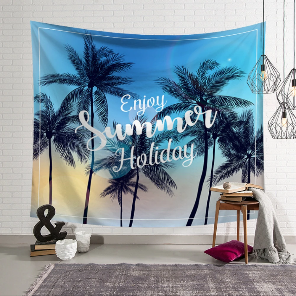 

Tropical Bohemia Wall Hanging Tapestry Beach Coconut Tree Printed Macrame Tapestry Hippie Beach Towel Home Decoration Blanket