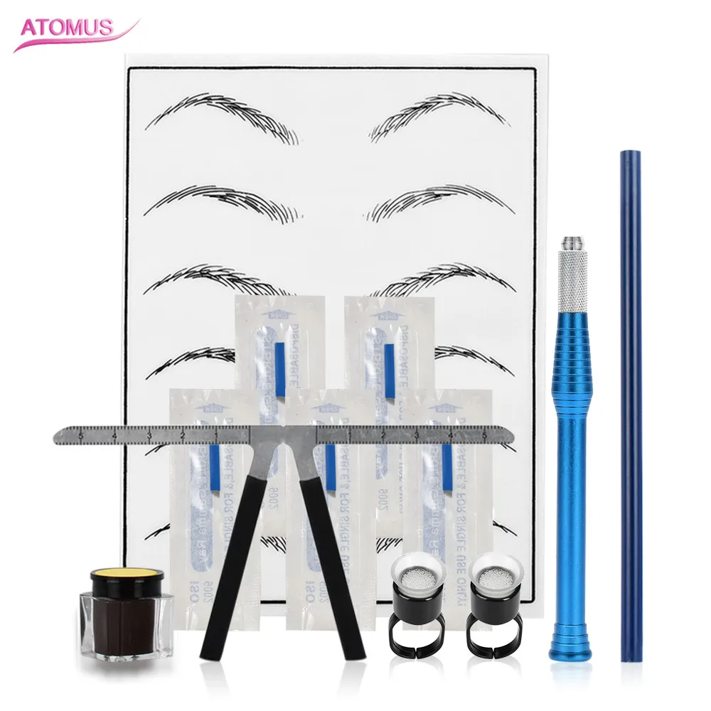 

2019 New Tattoo Sets Microblading Practice Skin HandMade Pen Makeup Eyebrow Tattoo Needle Pigment Kit Penna Ruler For Beginner