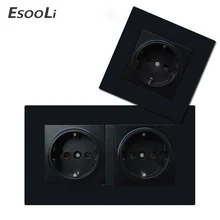 EsooLi ЕС розетки электрические розетки для умного дома двойной 16A 250 в гнездо питания стандарта ЕС черная пластиковая панель