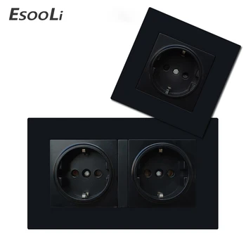 

EsooLi EU Wall Socket Plug Electrical Outlets For Smart Home Double 16A 250V EU Standard Power Socket Black Plastic Panel