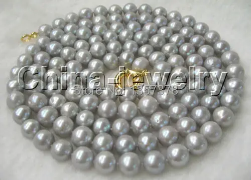 

bjc 000582 50" natural gray round freshwater pearl necklace-GP clasp