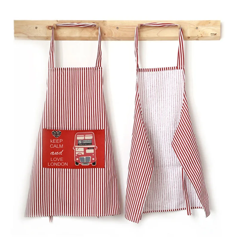 Korean fashion cotton and linen stripes Waitress aprons coffee shop attendants British style windy pocket kitchen aprons (2)