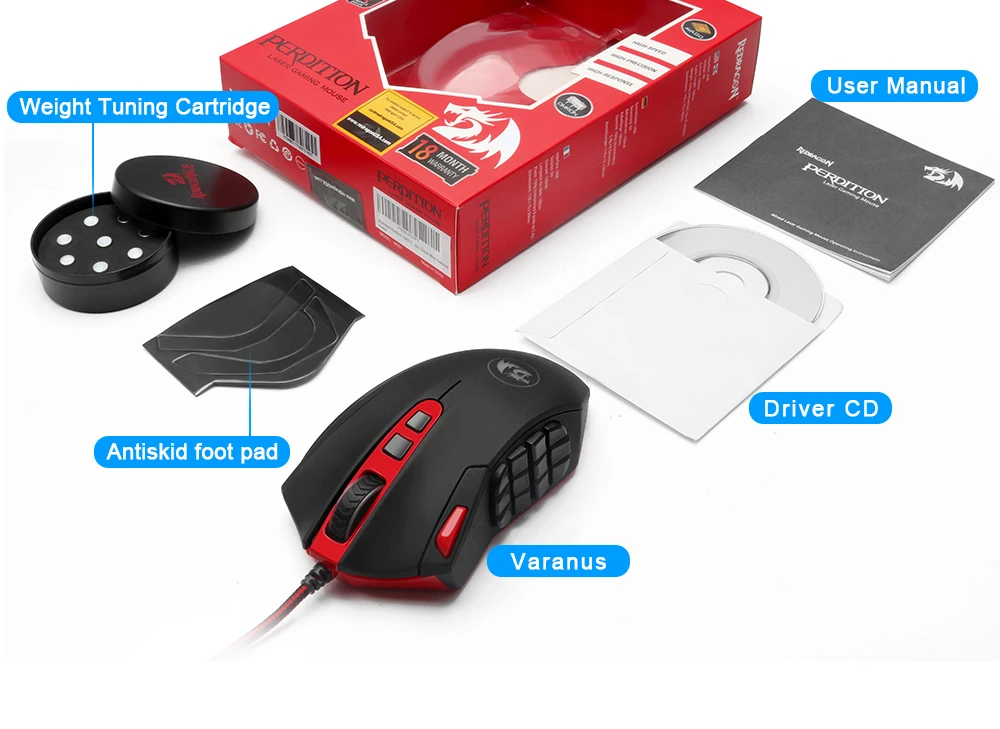 Игровая мышь M901 Redragon MMO, светодиодный RGB 24000 dpi, высокоточная лазерная компьютерная игровая мышь, 18 программируемых кнопок мыши