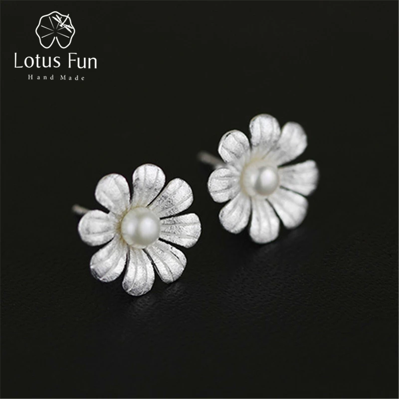

Lotus Fun Real 925 Sterling Silver Natural Pearl Original Handmade Fine Jewelry Bloom Flower Stud Earrings for Women Brincos