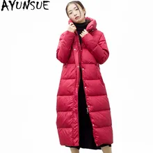 AYUNSUE, женский пуховик на белом утином пуху, модная женская длинная парка, теплое зимнее пальто, женские куртки с капюшоном, Abrigo Mujer WXF365